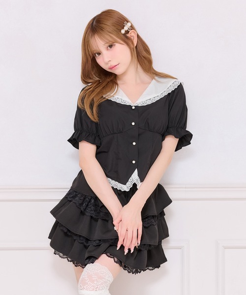 apres jour(アプレジュール)の「【French girly collection】レースフリル切り替えブラウス(シャツ/ブラウス・レディース・ブラック/ホワイト・X-LARGE/フリー)」の2枚目の写真