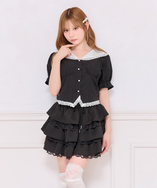 apres jour(アプレジュール)の「【French girly collection】レースフリル切り替えブラウス(シャツ/ブラウス・レディース・ブラック/ホワイト・X-LARGE/フリー)」の7枚目の写真