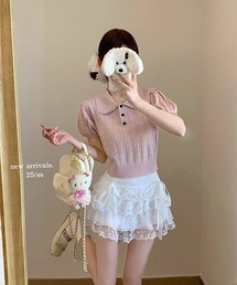 ラペルニットトップス