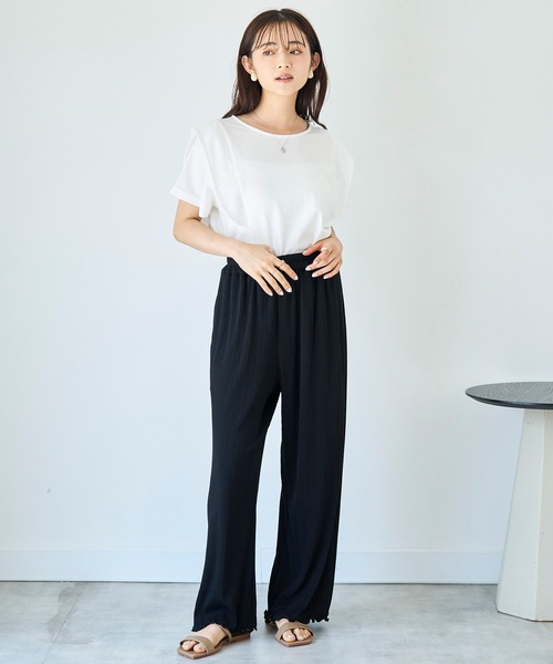 mil(ミル)の「ラッフルショルダーTシャツ 【コットン100%】 【587138】(Tシャツ/カットソー・レディース・オフホワイト/チャコールグレー/ブラウン・ONE SIZE)」の6枚目の写真