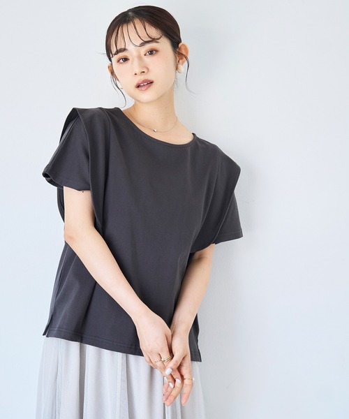 mil(ミル)の「ラッフルショルダーTシャツ 【コットン100%】 【587138】(Tシャツ/カットソー・レディース・オフホワイト/チャコールグレー/ブラウン・ONE SIZE)」の22枚目の写真