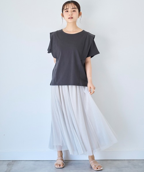 mil(ミル)の「ラッフルショルダーTシャツ 【コットン100%】 【587138】(Tシャツ/カットソー・レディース・オフホワイト/チャコールグレー/ブラウン・ONE SIZE)」の20枚目の写真