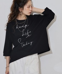BRODIAEA ロゴ刺繍七分袖Tシャツ