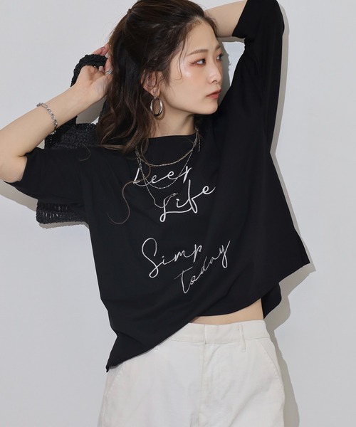 BRODIAEA（ブローディア）の「BRODIAEA ロゴ刺繍七分袖Ｔシャツ（Tシャツ/カットソー・レディース・グレー/ブルーグリーン/グレイッシュベージュ/ブラック/レンガ・40）」の14枚目の写真