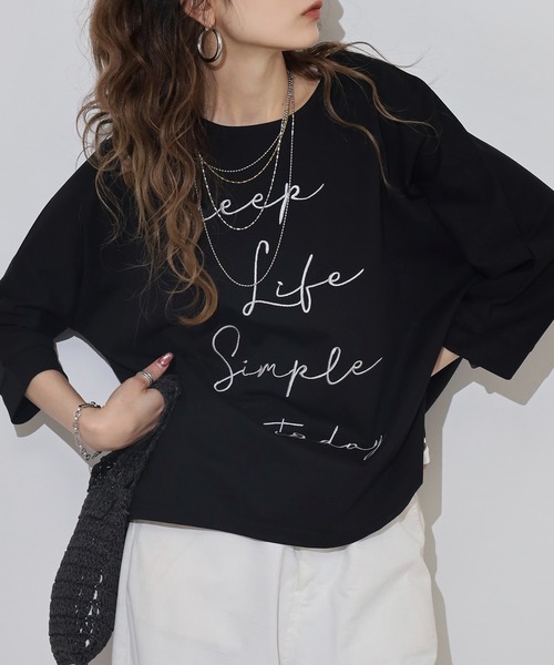 BRODIAEA（ブローディア）の「BRODIAEA ロゴ刺繍七分袖Ｔシャツ（Tシャツ/カットソー・レディース・グレー/ブルーグリーン/グレイッシュベージュ/ブラック/レンガ・40）」の11枚目の写真