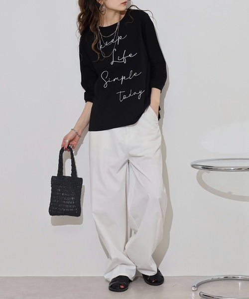 BRODIAEA（ブローディア）の「BRODIAEA ロゴ刺繍七分袖Ｔシャツ（Tシャツ/カットソー・レディース・グレー/ブルーグリーン/グレイッシュベージュ/ブラック/レンガ・40）」の15枚目の写真