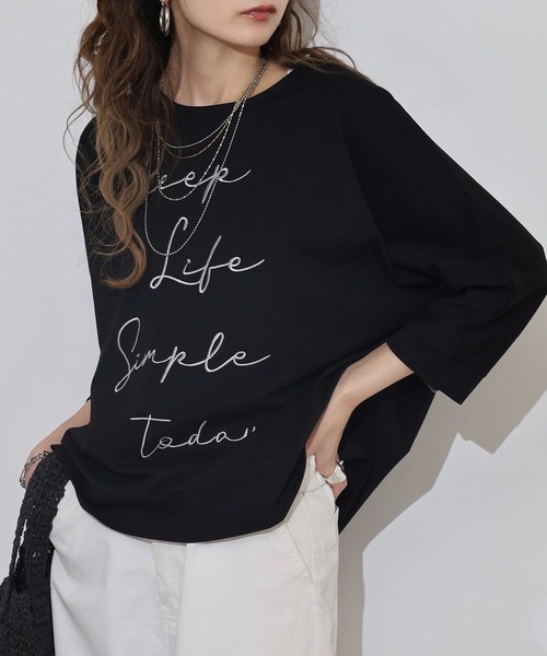BRODIAEA（ブローディア）の「BRODIAEA ロゴ刺繍七分袖Ｔシャツ（Tシャツ/カットソー・レディース・グレー/ブルーグリーン/グレイッシュベージュ/ブラック/レンガ・40）」の13枚目の写真