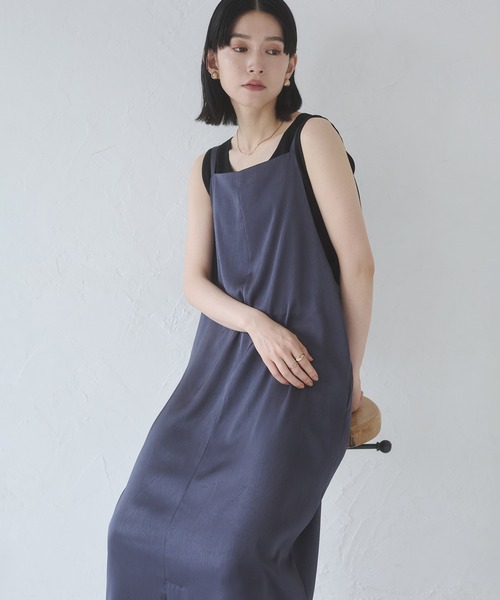 hunch（ハンチ）の「前後2WAY ワッシャーサテン キャミワンピース（ワンピース・レディース・ダークブラウン/ダークネイビー/ブラック・FREE）」の3枚目の写真