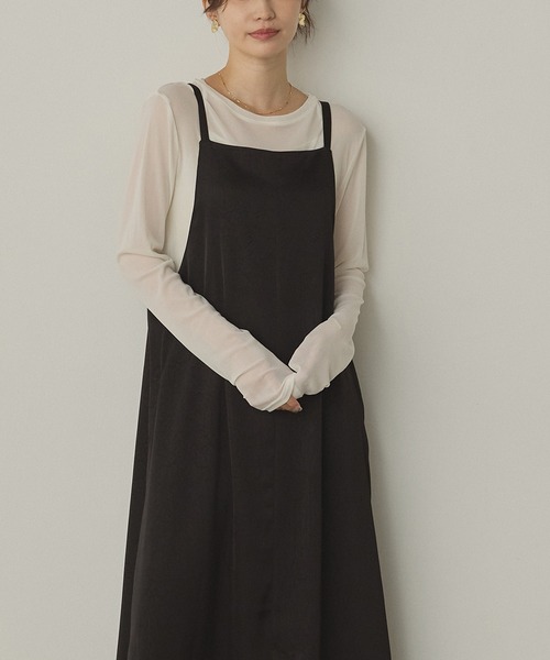 hunch（ハンチ）の「前後2WAY ワッシャーサテン キャミワンピース（ワンピース・レディース・ダークブラウン/ダークネイビー/ブラック・FREE）」の11枚目の写真
