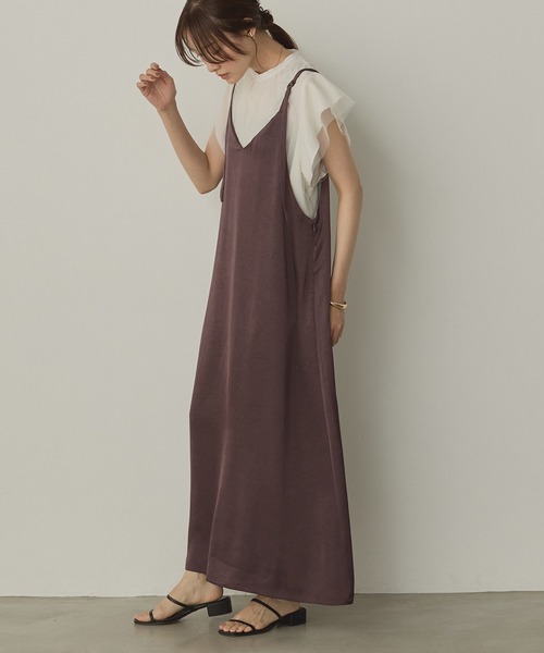 hunch（ハンチ）の「前後2WAY ワッシャーサテン キャミワンピース（ワンピース・レディース・ダークブラウン/ダークネイビー/ブラック・FREE）」の14枚目の写真