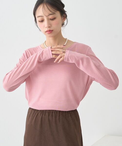 earth music&ecology（アースミュージックアンドエコロジー）の「クルーネックシアーテレコプルオーバー（Tシャツ/カットソー・レディース・オフホワイト/ブラウン/ピンク/ブラック・FREE）」の11枚目の写真