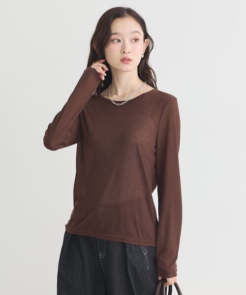 earth music&ecology（アースミュージックアンドエコロジー）の「クルーネックシアーテレコプルオーバー（Tシャツ/カットソー・レディース・オフホワイト/ブラウン/ピンク/ブラック・FREE）」の12枚目の写真