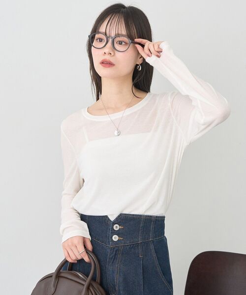 earth music&ecology（アースミュージックアンドエコロジー）の「クルーネックシアーテレコプルオーバー（Tシャツ/カットソー・レディース・オフホワイト/ブラウン/ピンク/ブラック・FREE）」の21枚目の写真