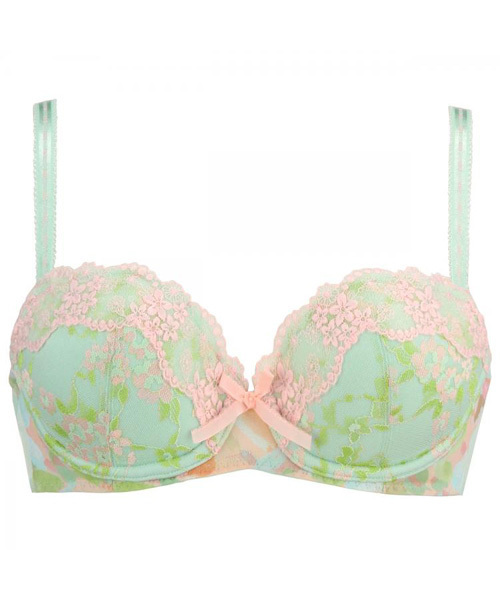 AMOSTYLE BY Triumph（アモスタイルバイトリンプ）の「 夢みるブラ＆ショーツセット【ABCDカップ】（3/4カップブラ） AMST1065 WHU + Hikini（ブラ&ショーツ・レディース・ブラック×パープル/ホワイト×イエロー/グリーン×ピンク/ローズ/スカイブルー/ベビーピンク・B65/A70/C75/D75/C80/B70/D70/D80/A75/D65/C70/B75/C65）」の4枚目の写真