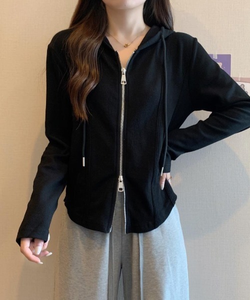 cammie(キャミー)の「ダブルジップリブパーカー(パーカー・レディース・カーキ/オフホワイト・M/L)」の5枚目の写真