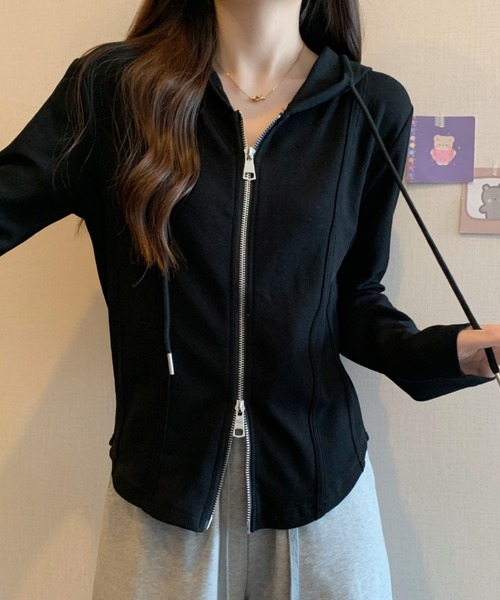 cammie(キャミー)の「ダブルジップリブパーカー(パーカー・レディース・カーキ/オフホワイト・M/L)」の7枚目の写真
