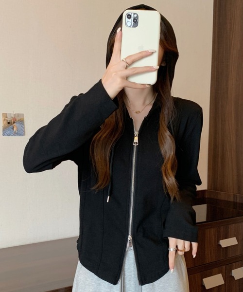 cammie(キャミー)の「ダブルジップリブパーカー(パーカー・レディース・カーキ/オフホワイト・M/L)」の8枚目の写真