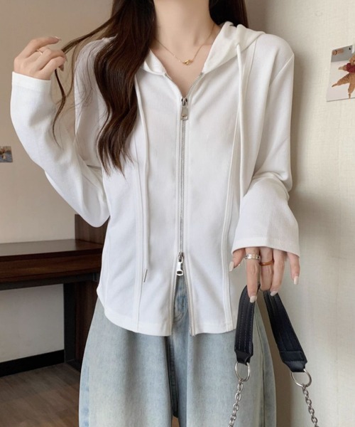 cammie(キャミー)の「ダブルジップリブパーカー(パーカー・レディース・カーキ/オフホワイト・M/L)」の3枚目の写真
