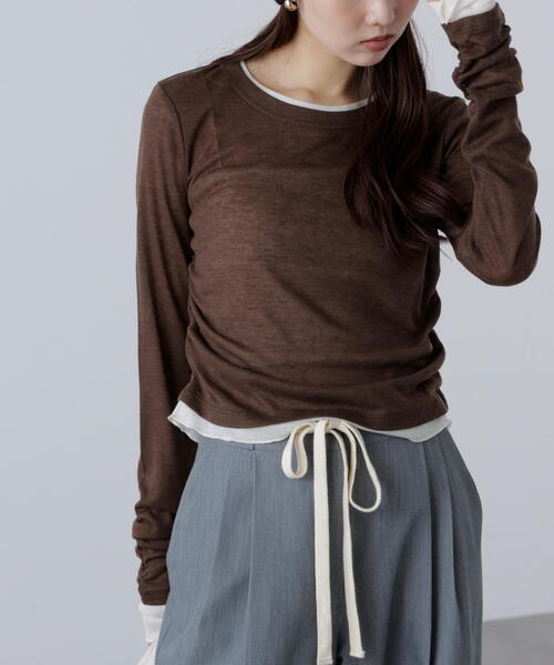 FREE'S MART(フリーズマート)の「◆シアーテレコレイヤード風カットソー(Tシャツ/カットソー・レディース・ホワイト/ブラウン/グレー・FREE)」の3枚目の写真