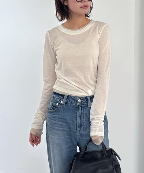 FREE'S MART(フリーズマート)の「◆シアーテレコレイヤード風カットソー(Tシャツ/カットソー・レディース・ホワイト/ブラウン/グレー・FREE)」の2枚目の写真