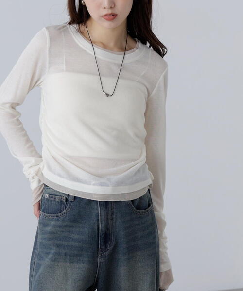 FREE'S MART(フリーズマート)の「◆シアーテレコレイヤード風カットソー(Tシャツ/カットソー・レディース・ホワイト/ブラウン/グレー・FREE)」の4枚目の写真