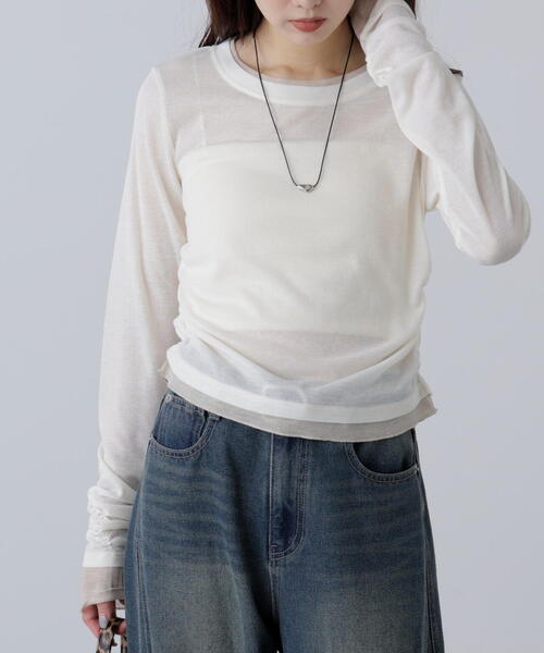 FREE'S MART(フリーズマート)の「◆シアーテレコレイヤード風カットソー(Tシャツ/カットソー・レディース・ホワイト/ブラウン/グレー・FREE)」の5枚目の写真