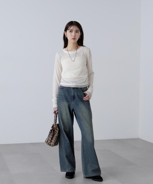 FREE'S MART(フリーズマート)の「◆シアーテレコレイヤード風カットソー(Tシャツ/カットソー・レディース・ホワイト/ブラウン/グレー・FREE)」の6枚目の写真