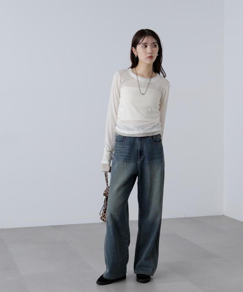 FREE'S MART(フリーズマート)の「◆シアーテレコレイヤード風カットソー(Tシャツ/カットソー・レディース・ホワイト/ブラウン/グレー・FREE)」の7枚目の写真