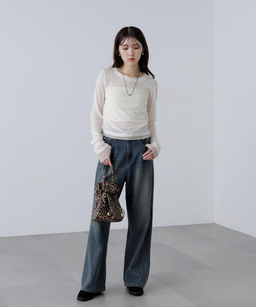 FREE'S MART(フリーズマート)の「◆シアーテレコレイヤード風カットソー(Tシャツ/カットソー・レディース・ホワイト/ブラウン/グレー・FREE)」の8枚目の写真