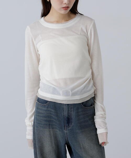 FREE'S MART(フリーズマート)の「◆シアーテレコレイヤード風カットソー(Tシャツ/カットソー・レディース・ホワイト/ブラウン/グレー・FREE)」の9枚目の写真