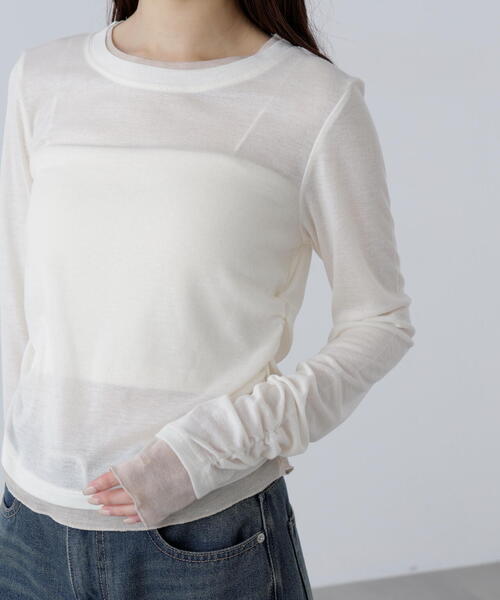 FREE'S MART(フリーズマート)の「◆シアーテレコレイヤード風カットソー(Tシャツ/カットソー・レディース・ホワイト/ブラウン/グレー・FREE)」の14枚目の写真