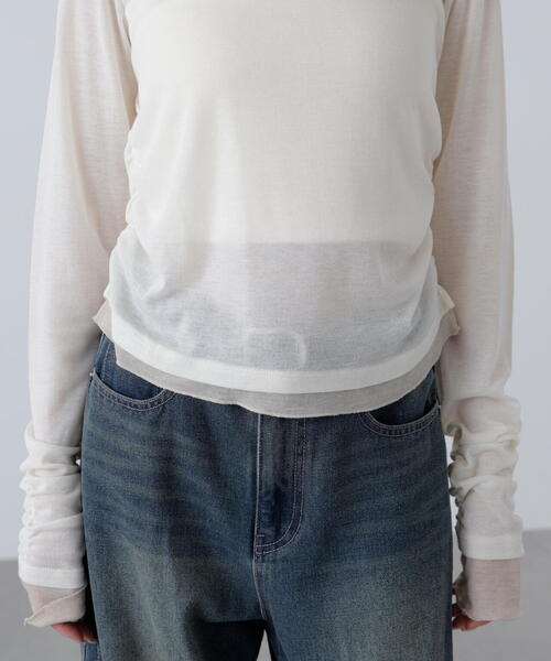 FREE'S MART(フリーズマート)の「◆シアーテレコレイヤード風カットソー(Tシャツ/カットソー・レディース・ホワイト/ブラウン/グレー・FREE)」の15枚目の写真