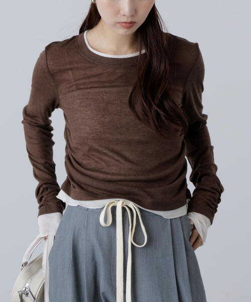 FREE'S MART(フリーズマート)の「◆シアーテレコレイヤード風カットソー(Tシャツ/カットソー・レディース・ホワイト/ブラウン/グレー・FREE)」の20枚目の写真