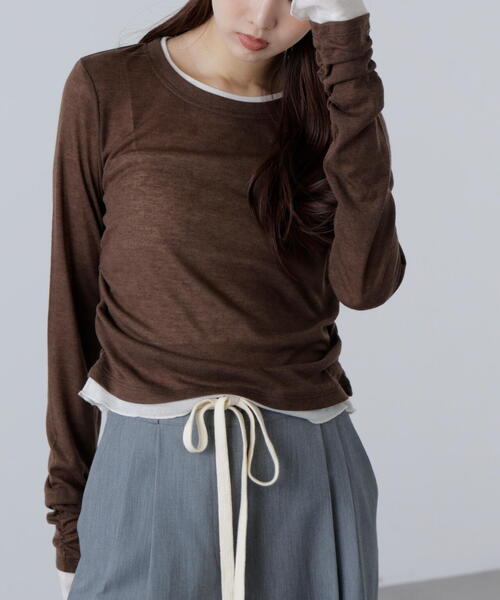 FREE'S MART(フリーズマート)の「◆シアーテレコレイヤード風カットソー(Tシャツ/カットソー・レディース・ホワイト/ブラウン/グレー・FREE)」の21枚目の写真