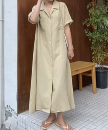 ラウンドネックシックパフスリーブワンピース