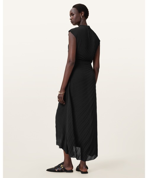 ALLSAINTS(オールセインツ)の「RAYANNA PLEATED SATIN MIDI DRESS | RAYANNA プリーツ サテン ミディ ドレス・ワンピース(ワンピース・レディース・ブラック・6/8/10/4)」の6枚目の写真