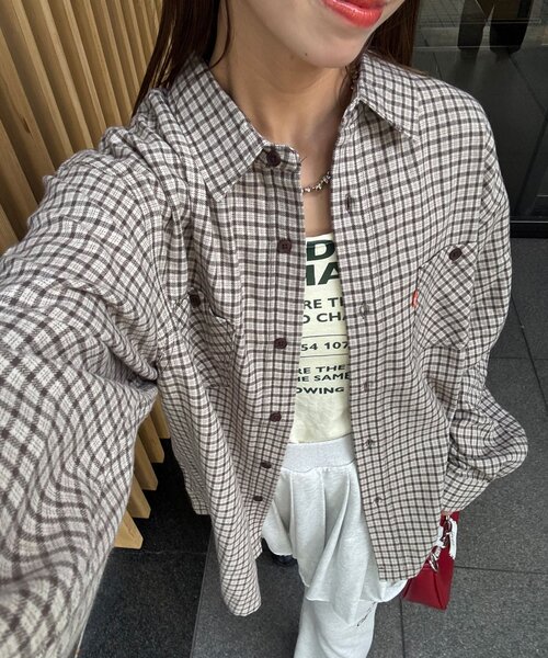 CIAOPANIC（チャオパニック）の「アソートチェックシャツ（シャツ/ブラウス・レディース・ベージュ/ブラック/グリーン/サックスブルー/ブラウン/ネイビー・MEDIUM/LARGE）」の3枚目の写真