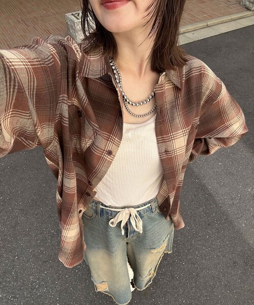 CIAOPANIC（チャオパニック）の「アソートチェックシャツ（シャツ/ブラウス・レディース・ベージュ/ブラック/グリーン/サックスブルー/ブラウン/ネイビー・MEDIUM/LARGE）」の2枚目の写真