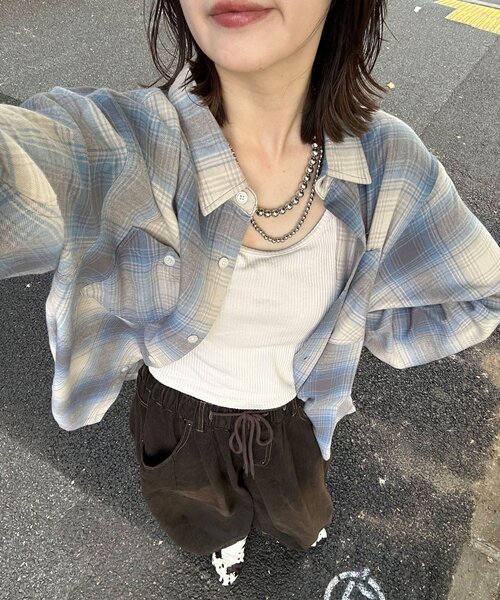 CIAOPANIC（チャオパニック）の「アソートチェックシャツ（シャツ/ブラウス・レディース・ベージュ/ブラック/グリーン/サックスブルー/ブラウン/ネイビー・MEDIUM/LARGE）」の6枚目の写真