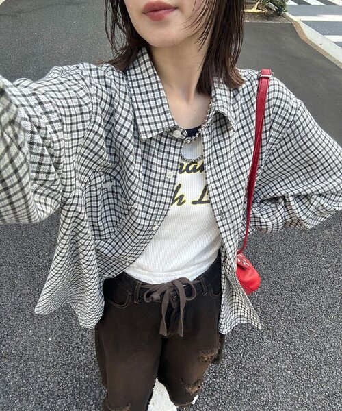 CIAOPANIC（チャオパニック）の「アソートチェックシャツ（シャツ/ブラウス・レディース・ベージュ/ブラック/グリーン/サックスブルー/ブラウン/ネイビー・MEDIUM/LARGE）」の4枚目の写真