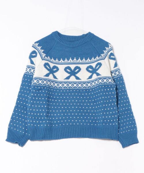 セール】配色 リボン ノルディック柄 ニット プルオーバー（ニット