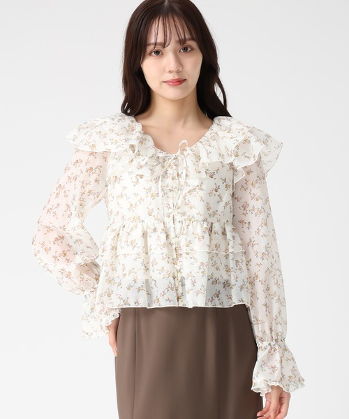 31 Sons de mode（トランテアン　ソン　ドゥ　モード）の「2025秋冬新作 レースフリルリボンブラウス（シャツ/ブラウス・レディース・ブラウン系/ベージュ/オフホワイト・ﾌﾘ-）」の3枚目の写真