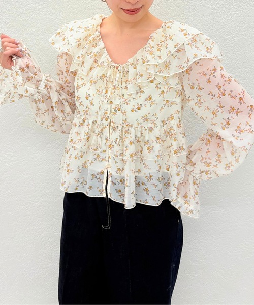 31 Sons de mode（トランテアン　ソン　ドゥ　モード）の「2025秋冬新作 レースフリルリボンブラウス（シャツ/ブラウス・レディース・ブラウン系/ベージュ/オフホワイト・ﾌﾘ-）」の9枚目の写真