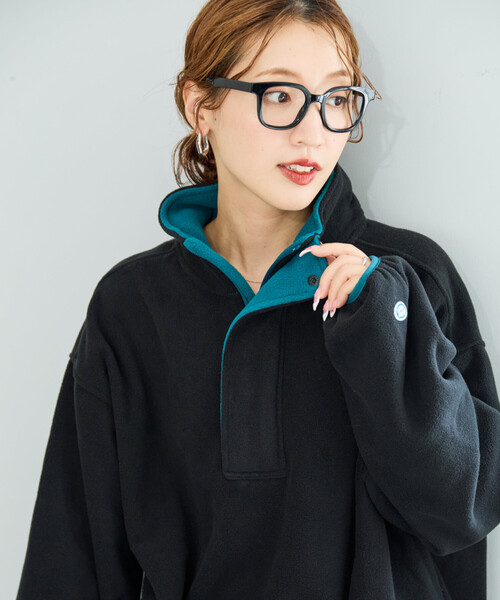 DGCUS フリースフード付きセータ DISCUS ATHLETIC/ディスカス アスレチック 配色パイピングハーフ