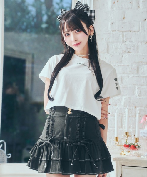 ReAmour（リアムール）の「デニムフリルスカート（デニムスカート・レディース・ピンク/ブラック・FREE）」の2枚目の写真
