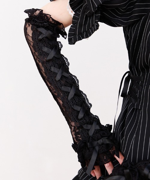 Chalmiere（シャルミエール）の「レースアップアームカバー（手袋・レディース・ホワイト/ブラック・FREE）」の6枚目の写真