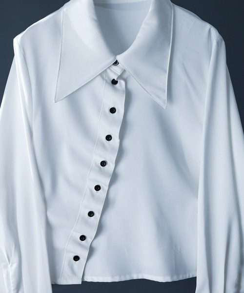 Ellno de Mavie（エルノデメヴィ）の「ロングカラーアシメウェーブシャツ（シャツ/ブラウス・レディース・ブラック/オフホワイト・FREE）」の11枚目の写真