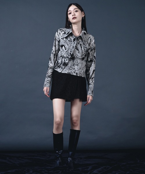 Ellno de Mavie（エルノデメヴィ）の「ロングカラーアシメウェーブシャツ（シャツ/ブラウス・レディース・ブラック/オフホワイト・FREE）」の15枚目の写真