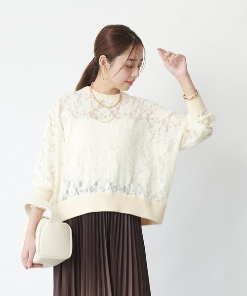un dix cors(アンディコール)の「《上品な透け感》起毛レースプルオーバー(ニット/セーター・レディース・ブラック/アイボリー・FREE)」の8枚目の写真