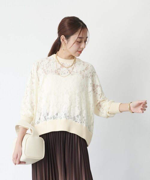 un dix cors(アンディコール)の「《上品な透け感》起毛レースプルオーバー(ニット/セーター・レディース・ブラック/アイボリー・FREE)」の11枚目の写真